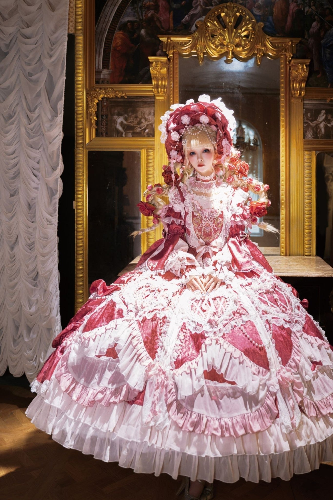 Apricot Tree Special Edition Pink Rose Pearl Bridal Classic Lolita OP Dress - LolitaEra