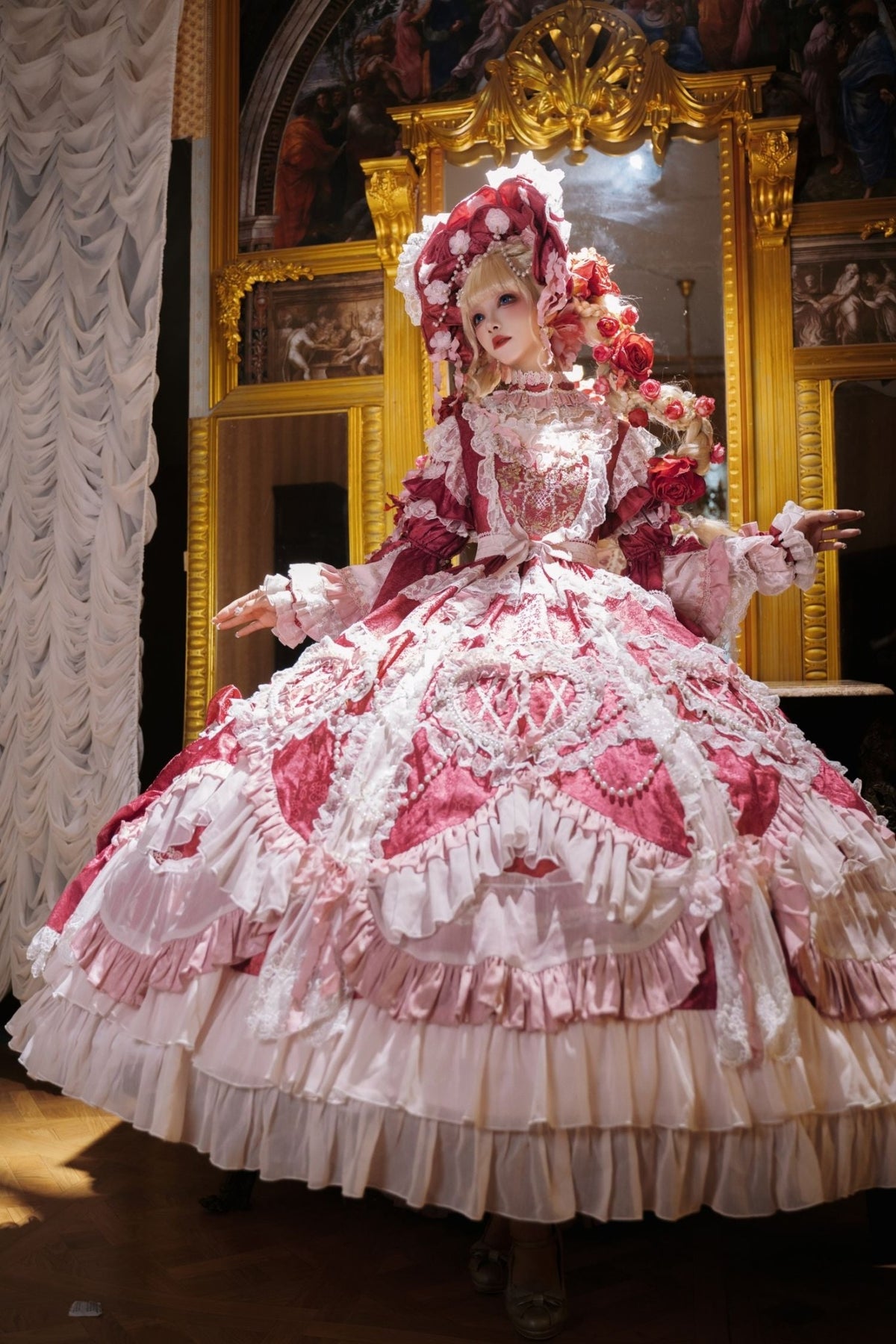 Apricot Tree Special Edition Pink Rose Pearl Bridal Classic Lolita OP Dress - LolitaEra