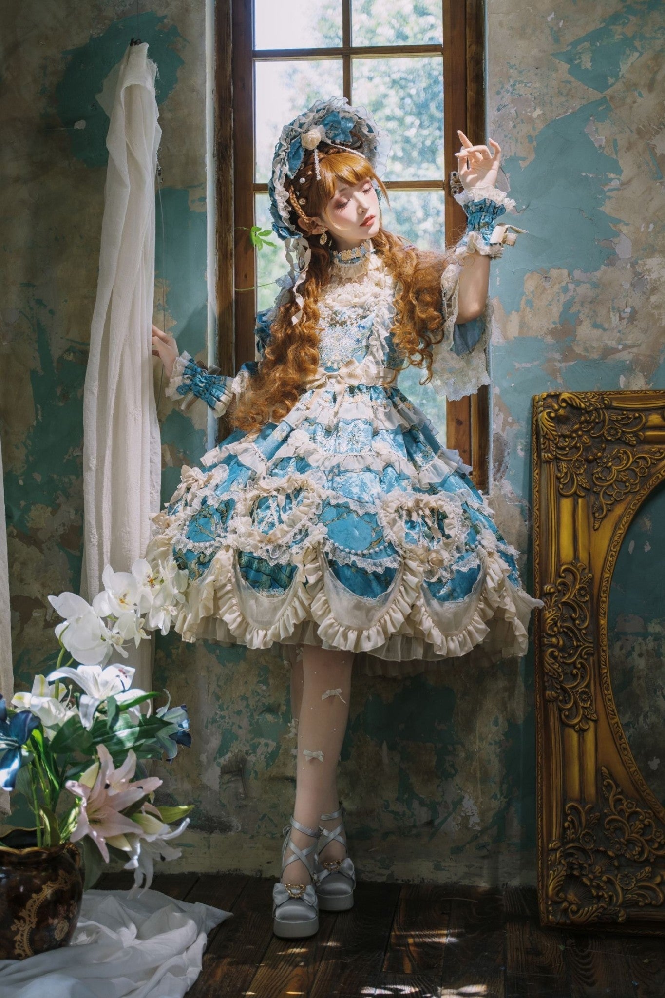Apricot Tree Special Edition Sky Blue Heart Lace Classic Lolita Dress - LolitaEra