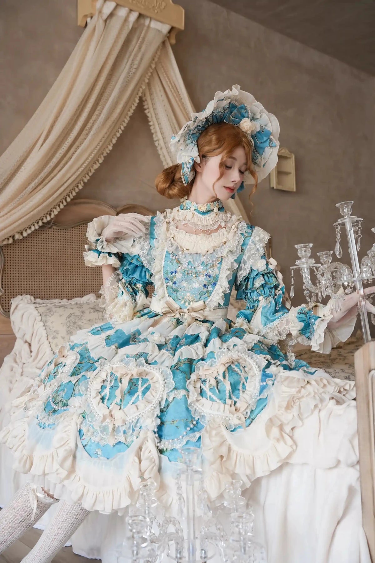 Apricot Tree Special Edition Sky Blue Heart Lace Classic Lolita Dress - LolitaEra