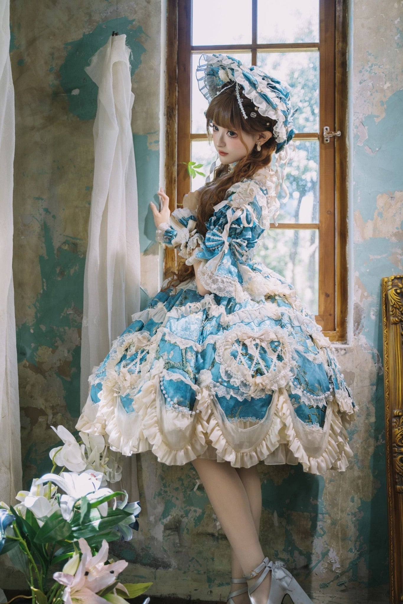 Apricot Tree Special Edition Sky Blue Heart Lace Classic Lolita Dress - LolitaEra