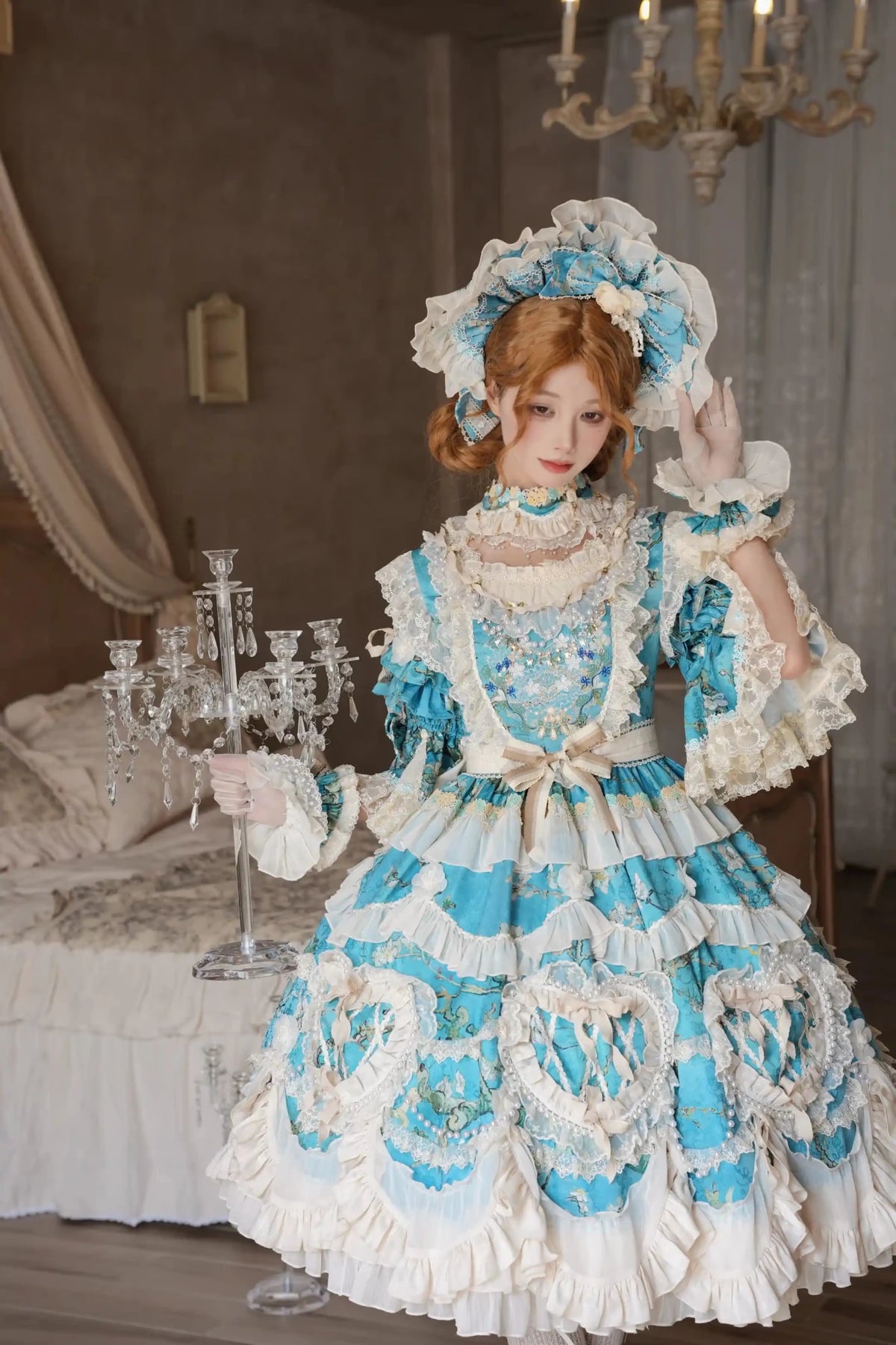 Apricot Tree Special Edition Sky Blue Heart Lace Classic Lolita Dress - LolitaEra