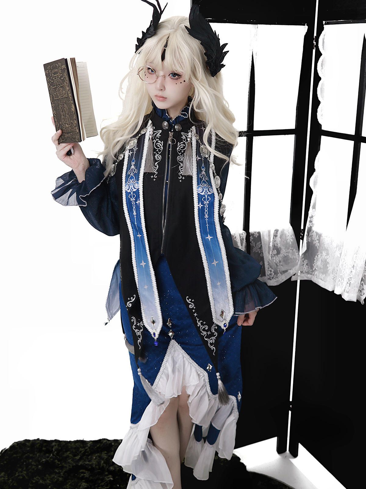 Astrologer Gothic Style Shawl - Attached Mermaid Dress 1325 - LolitaEraSetSAstrologer Gothic Style Shawl - Attached Mermaid Dress 1325