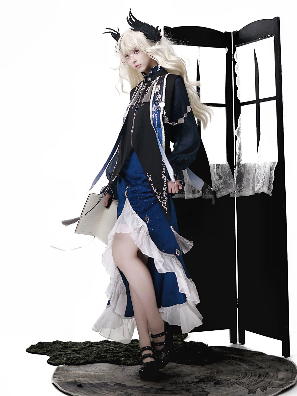 Astrologer Gothic Style Shawl - Attached Mermaid Dress 1325 - LolitaEraSetSAstrologer Gothic Style Shawl - Attached Mermaid Dress 1325