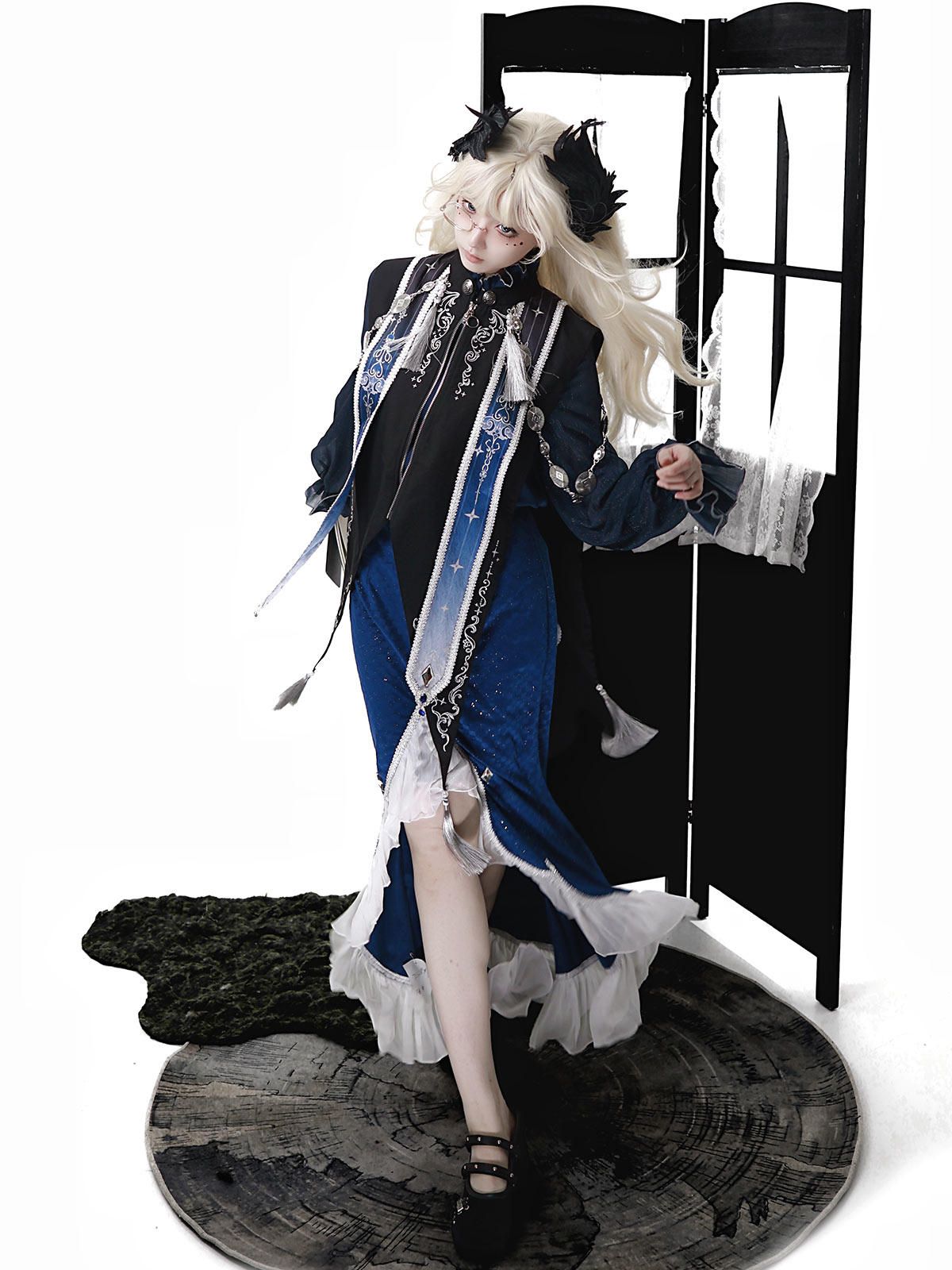 Astrologer Gothic Style Shawl - Attached Mermaid Dress 1325 - LolitaEraSetSAstrologer Gothic Style Shawl - Attached Mermaid Dress 1325