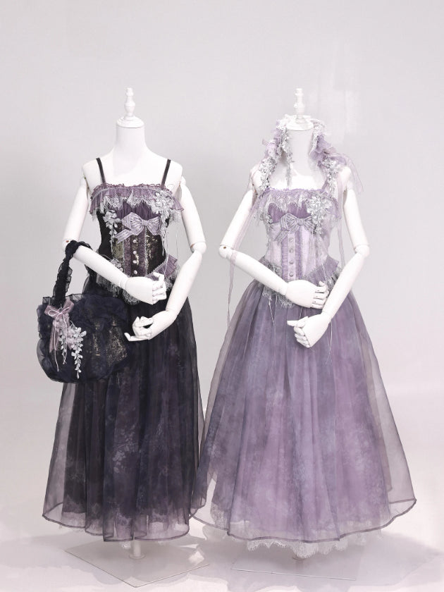 Night Vine Rain Lolita Original Wisteria Embroidered Corset & Half Skirt Set