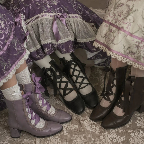 Angel Flower Wall Collaboration Lolita Original Lace-up Ankle Boots