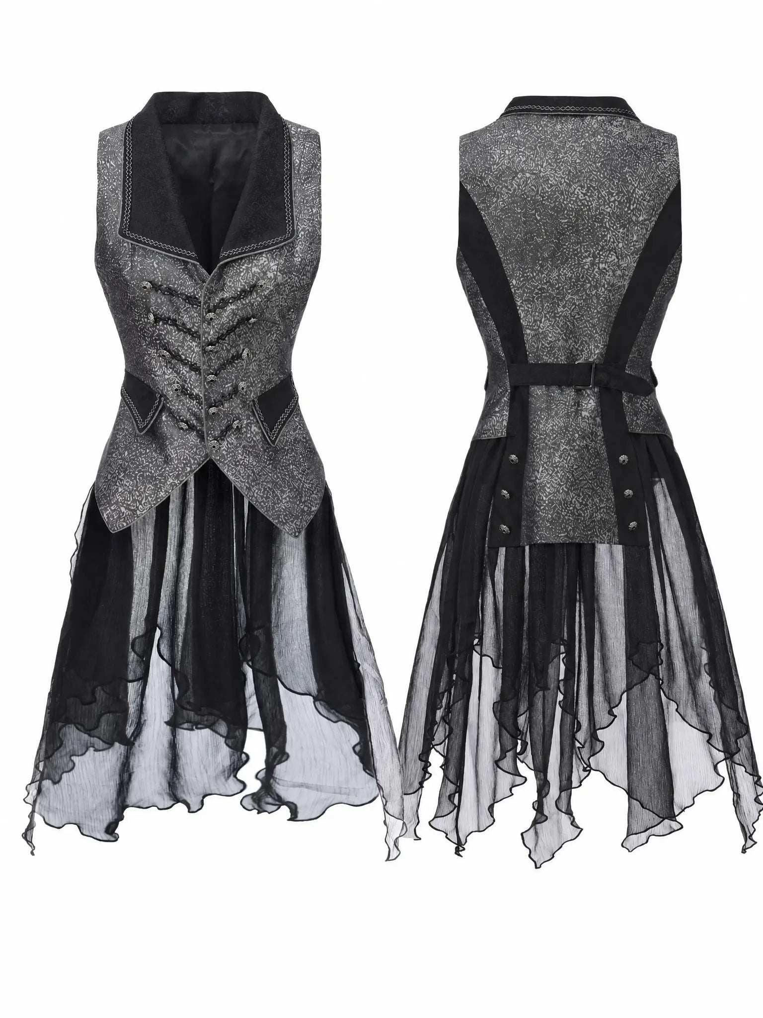 Immortal Misaligned Border Silver Jacquard Gothic Ouji Vest Coat