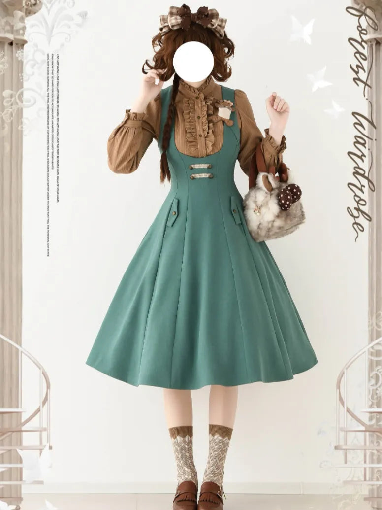 Forest Corridor 10-Panel Bustier Waist-Cinching Lolita Pinafore Dress