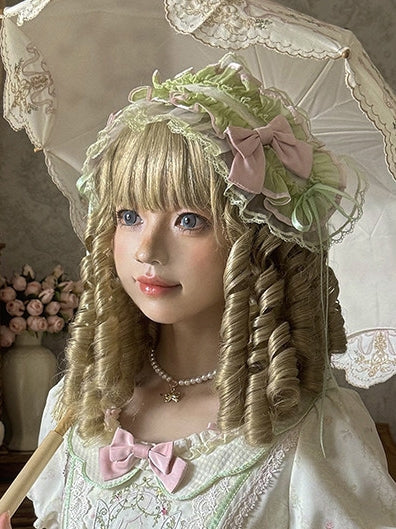 Bamboo Rabbit Pink Green Bunny Floral Print Bow Classic Lolita OP Dress - LolitaEra