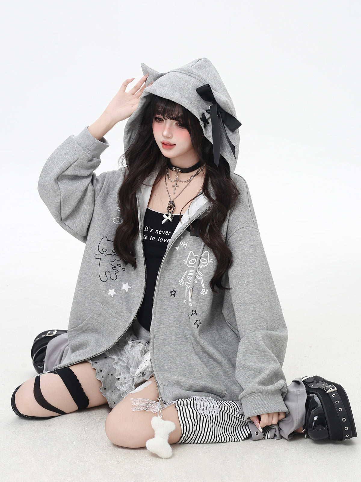 Kawaii Otaku Y2K Cat Ear Oversized Jacket LE1019