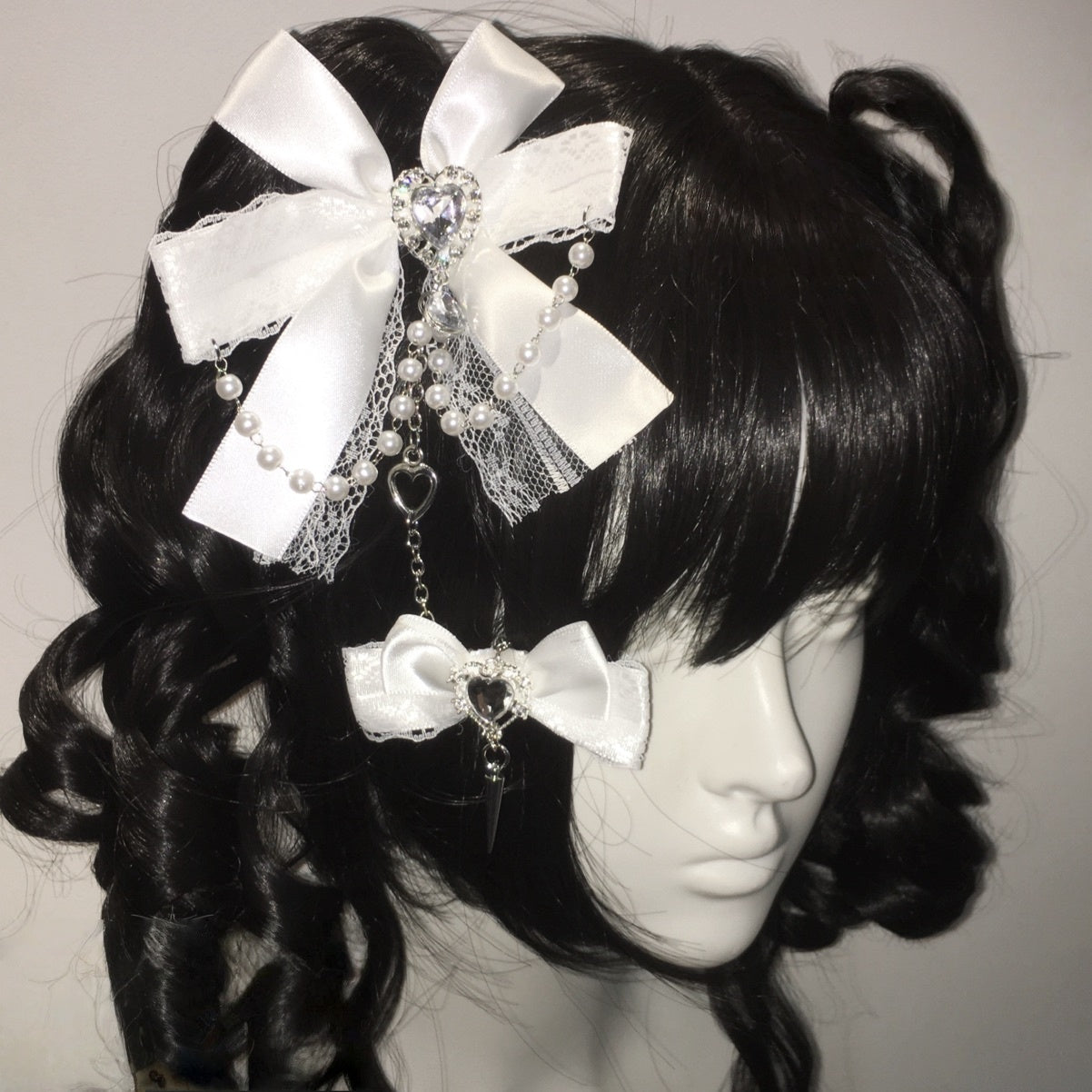 Lolita Kawaii Goth Lace Bow Hair Clip (5 Colors) LE6006