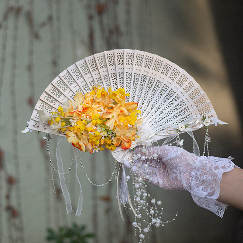 Falling Rain Wisteria Four Seasons Flower Lolita Handmade Classic Style Fan