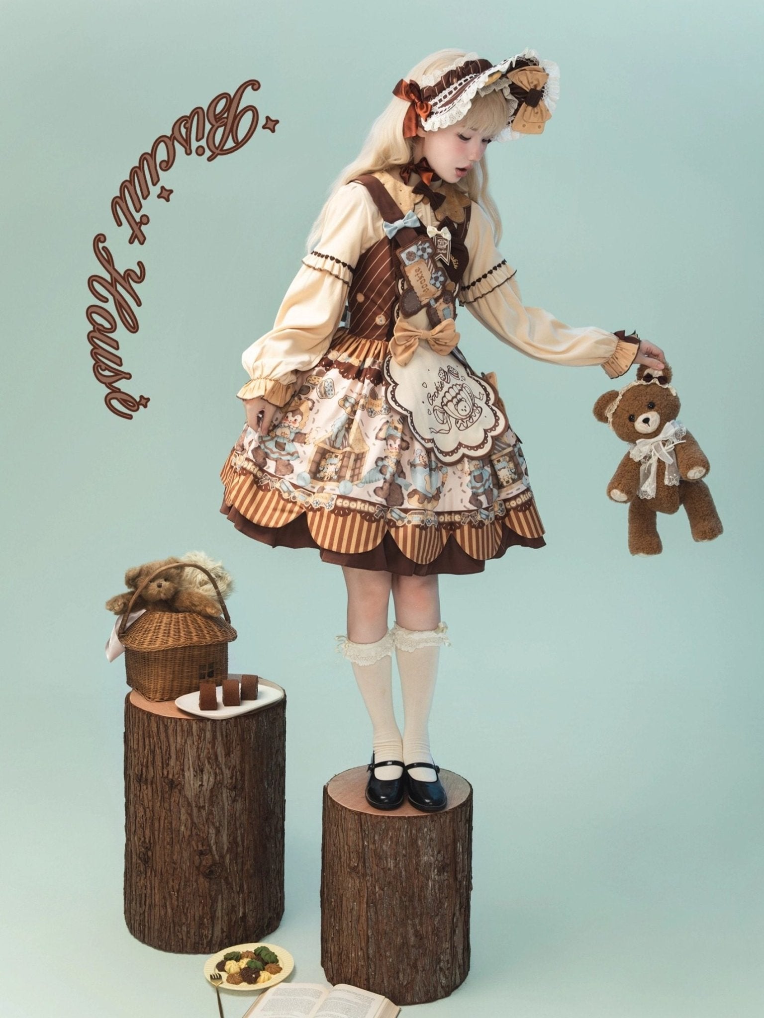 Bear Cookie Lolita Chocolate Cake Dress 1234 - LolitaEraJSK+KCSBear Cookie Lolita Chocolate Cake Dress 1234