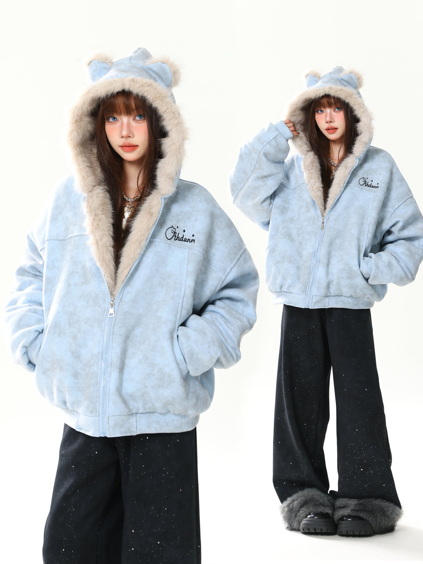 Bear Ear Fleece Collar Loose Cotton Winter Coat - LolitaEraBlueSBear Ear Fleece Collar Loose Cotton Winter Coat