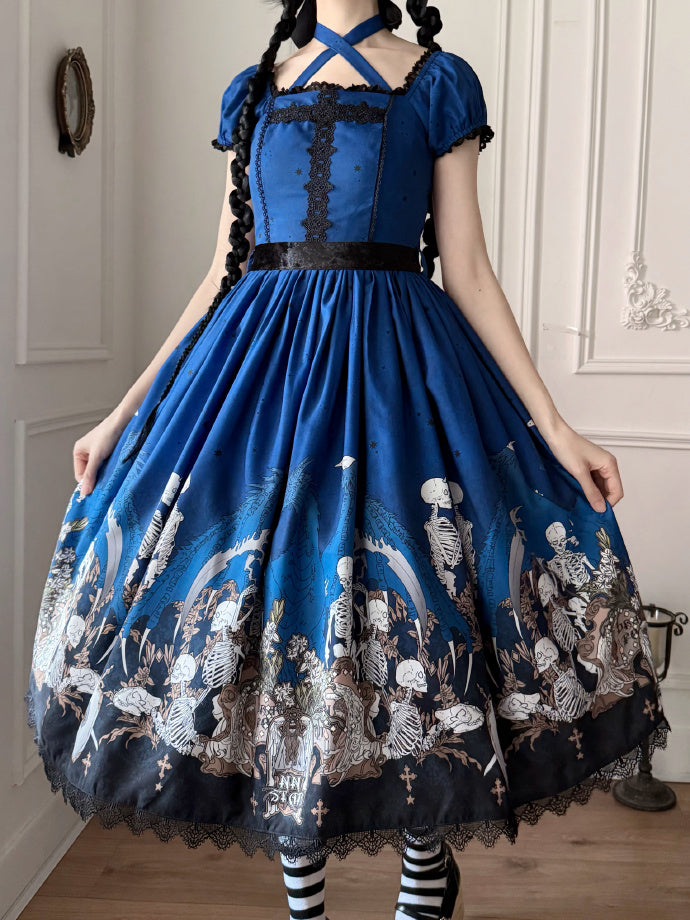 Dragon Bone Lily Lolita Gothic Blue OP Dress