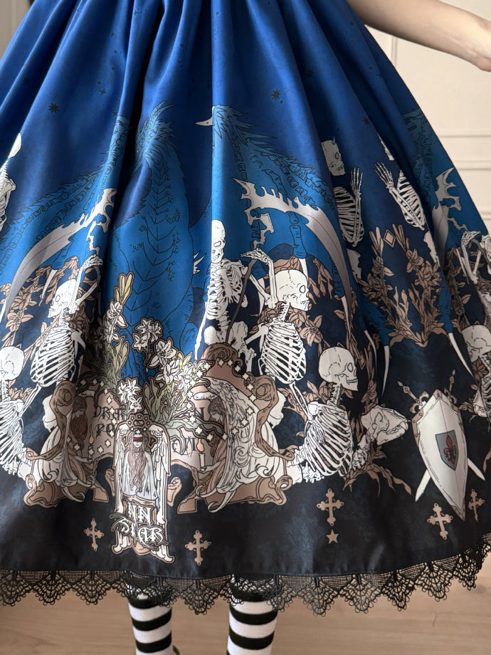 Dragon Bone Lily Lolita Gothic Blue OP Dress