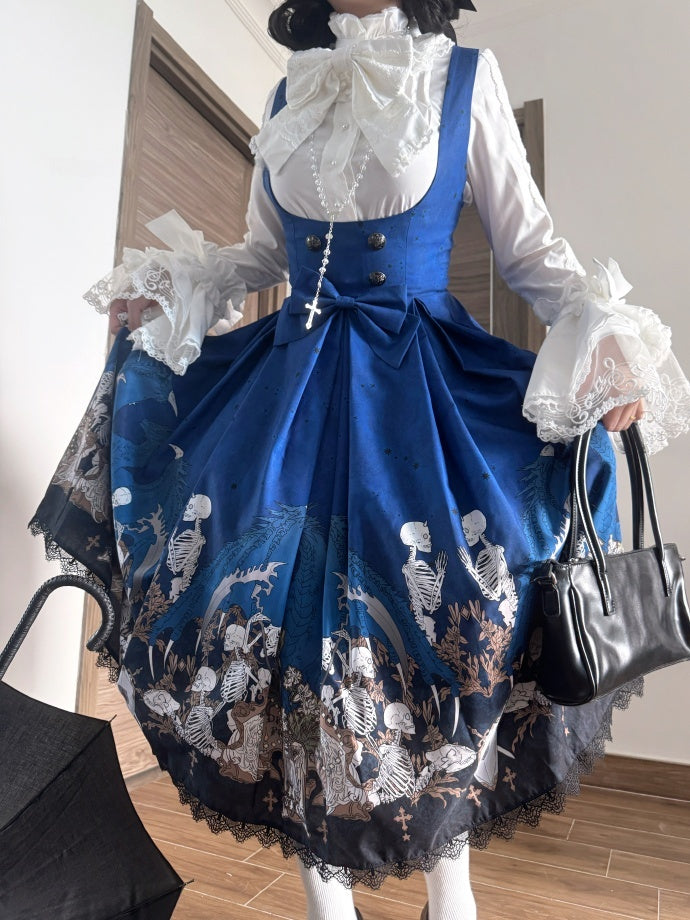 Dragon Bone Lily Lolita Gothic Blue JSK Dress