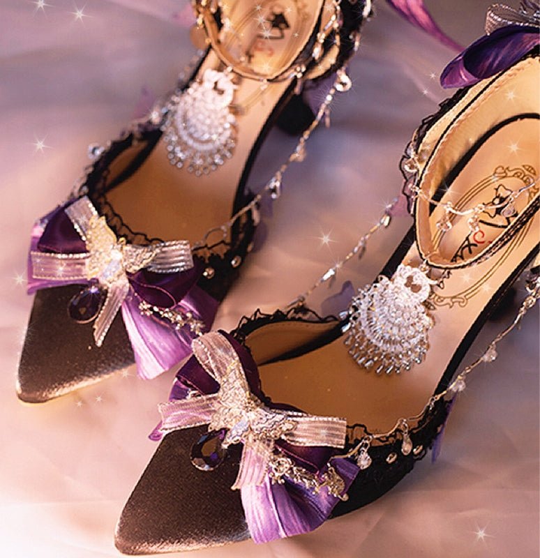 Black and Purple Butterfly Pointed - Toe Stiletto Heels LE5104 - LolitaEra5CM34Black and Purple Butterfly Pointed - Toe Stiletto Heels LE5104