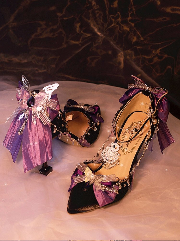 Black and Purple Butterfly Pointed - Toe Stiletto Heels LE5104 - LolitaEra5CM34Black and Purple Butterfly Pointed - Toe Stiletto Heels LE5104