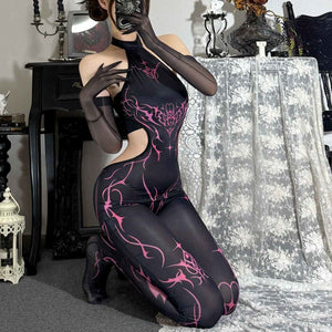 Black Imp Vine Succubus Bodycon Bodysuit - LolitaEraBlackOne sizeBlack Imp Vine Succubus Bodycon Bodysuit