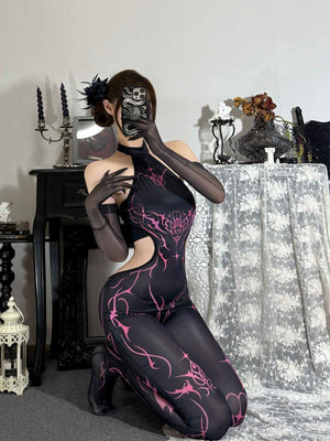 Black Imp Vine Succubus Bodycon Bodysuit - LolitaEraBlackOne sizeBlack Imp Vine Succubus Bodycon Bodysuit