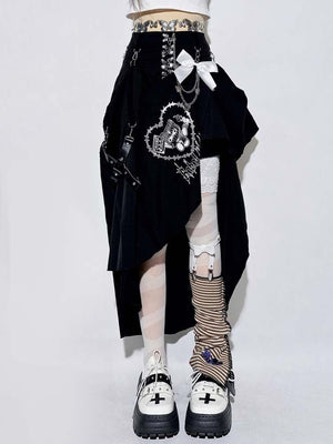 Black Irregular Tiered Cake Midi Skirt - LolitaEraBlack SkirtSBlack Irregular Tiered Cake Midi Skirt