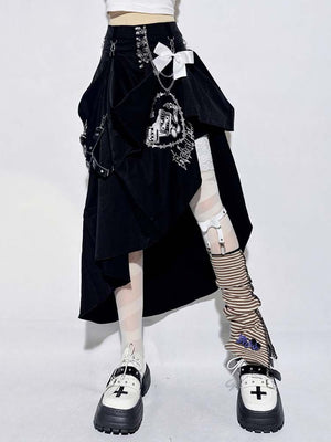 Black Irregular Tiered Cake Midi Skirt - LolitaEraBlack SkirtSBlack Irregular Tiered Cake Midi Skirt