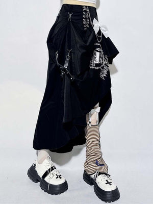 Black Irregular Tiered Cake Midi Skirt - LolitaEraBlack SkirtSBlack Irregular Tiered Cake Midi Skirt