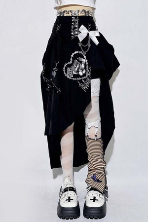 Black Irregular Tiered Cake Midi Skirt - LolitaEraBlack SkirtSBlack Irregular Tiered Cake Midi Skirt