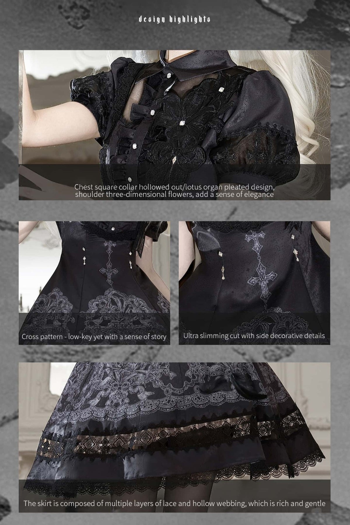 Black Lace Lily Gothic Classic Lolita OP Dress - LolitaEra