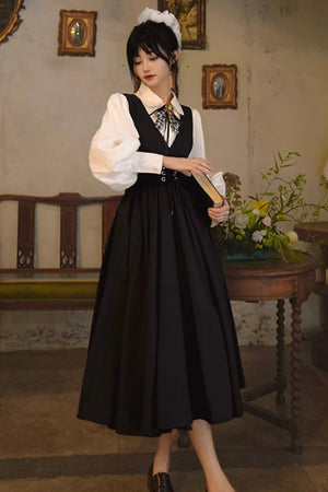 Black Swan French Vintage V - neck Dress 1267 - LolitaEraBlack SetSBlack Swan French Vintage V - neck Dress 1267