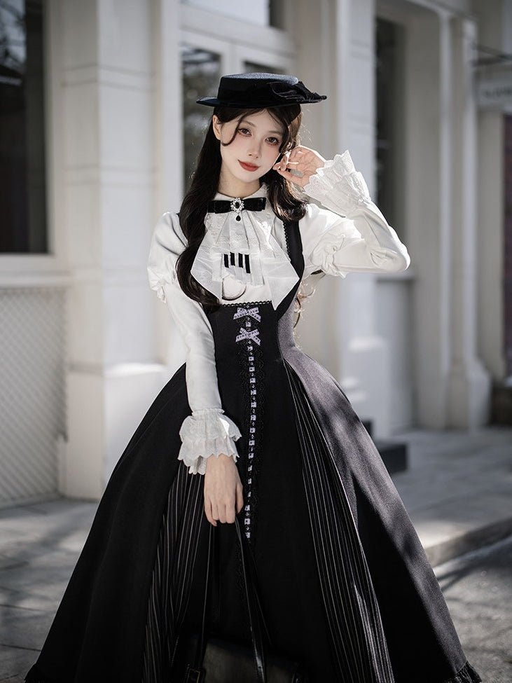 Black & White Movement Classic Long/Short Skirt Set 1322 - LolitaEraShort SetSBlack & White Movement Classic Long/Short Skirt Set 1322