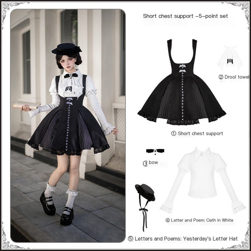 Black & White Movement Classic Long/Short Skirt Set 1322 - LolitaEraShort SetSBlack & White Movement Classic Long/Short Skirt Set 1322