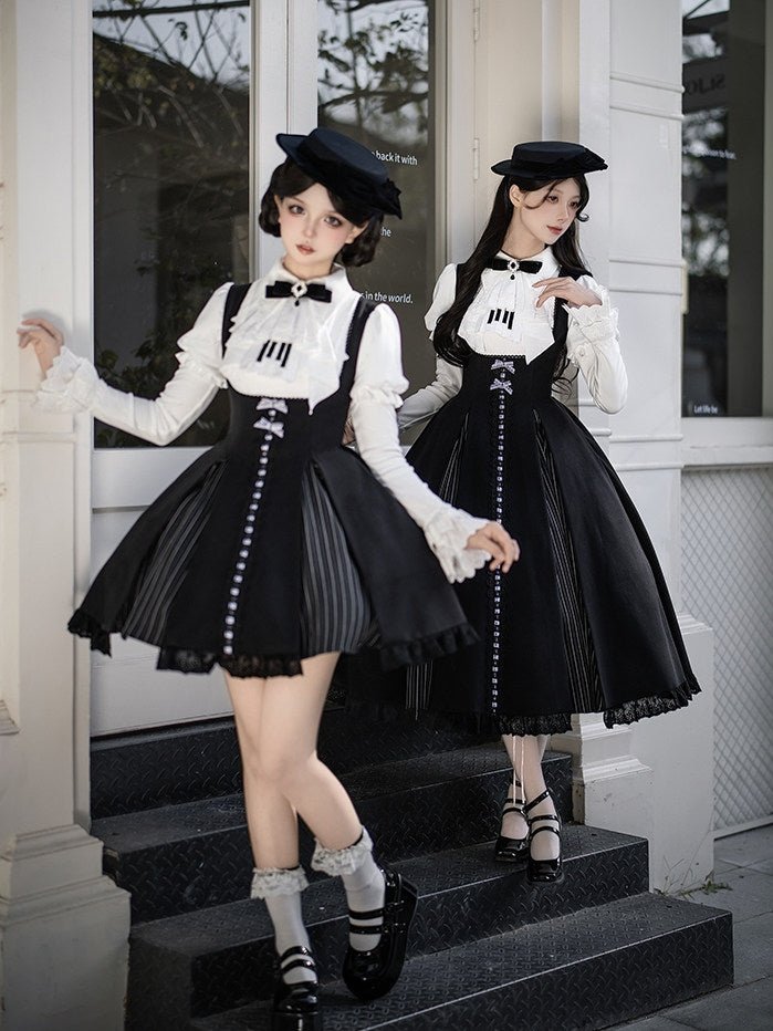 Black & White Movement Classic Long/Short Skirt Set 1322 - LolitaEraShort SetSBlack & White Movement Classic Long/Short Skirt Set 1322