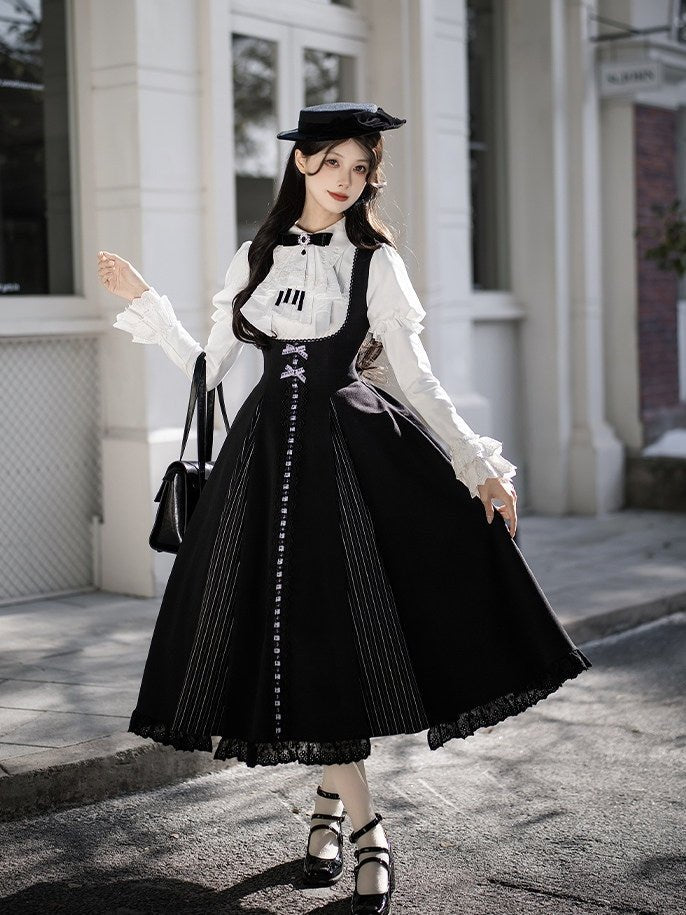 Black & White Movement Classic Long/Short Skirt Set 1322 - LolitaEraShort SetSBlack & White Movement Classic Long/Short Skirt Set 1322
