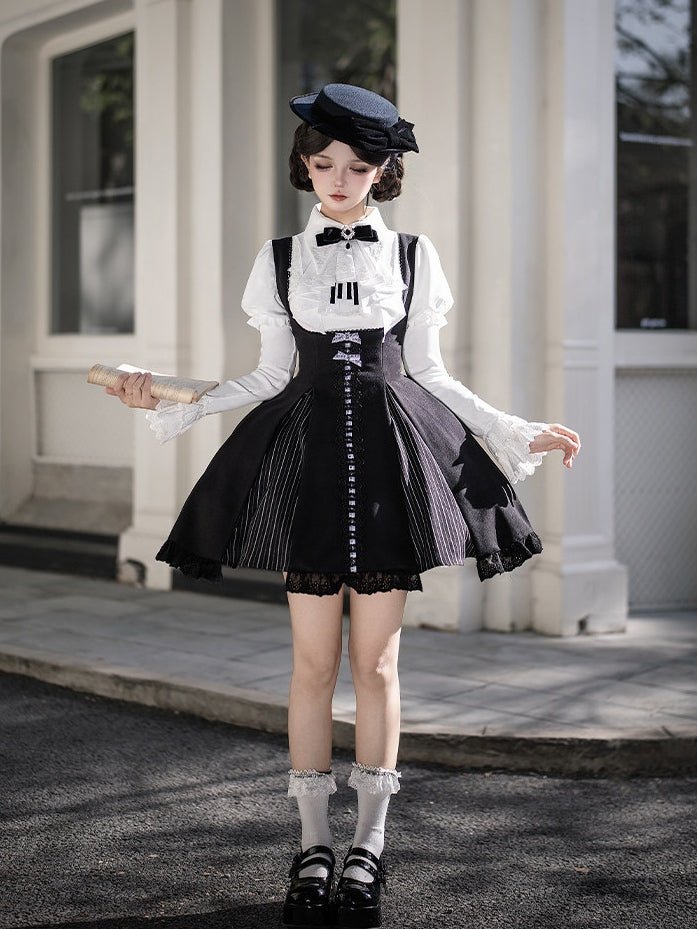 Black & White Movement Classic Long/Short Skirt Set 1322 - LolitaEraShort SetSBlack & White Movement Classic Long/Short Skirt Set 1322