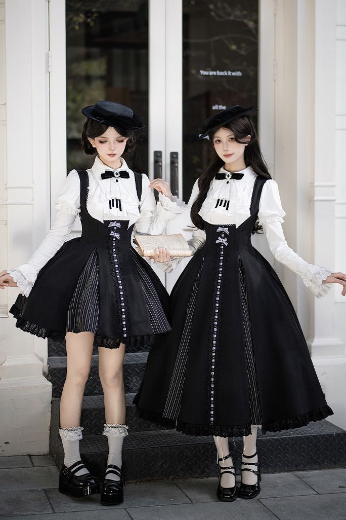 Black & White Movement Classic Long/Short Skirt Set 1322 - LolitaEraShort SetSBlack & White Movement Classic Long/Short Skirt Set 1322