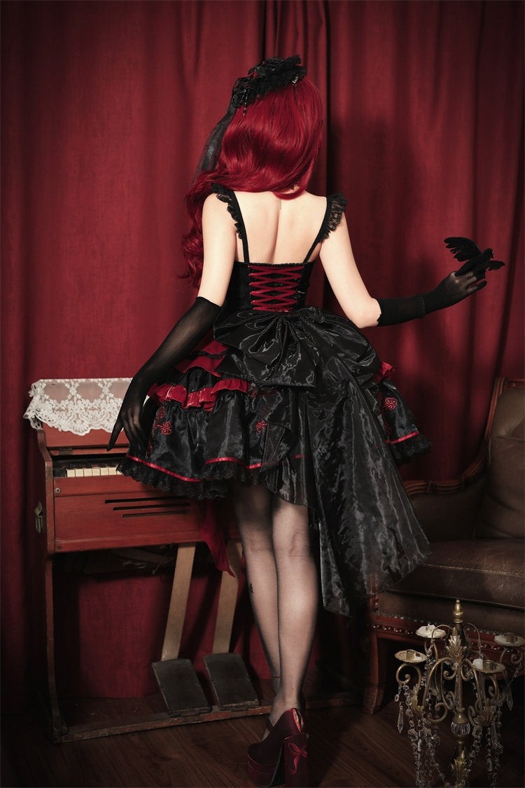 Blood Butterfly Gothic Lolita Corset Dress Spider Web Lace-Up Irregular Hem - LolitaEra