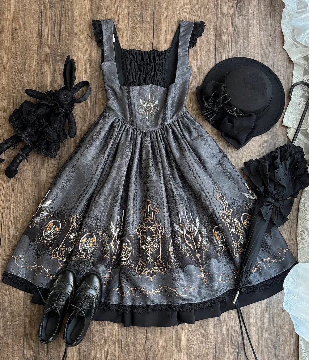 ◆Original customization◆Blood Night Lamp Holder◆Gothic retro Lolita pull-up bust skirt JSK-Dingxin