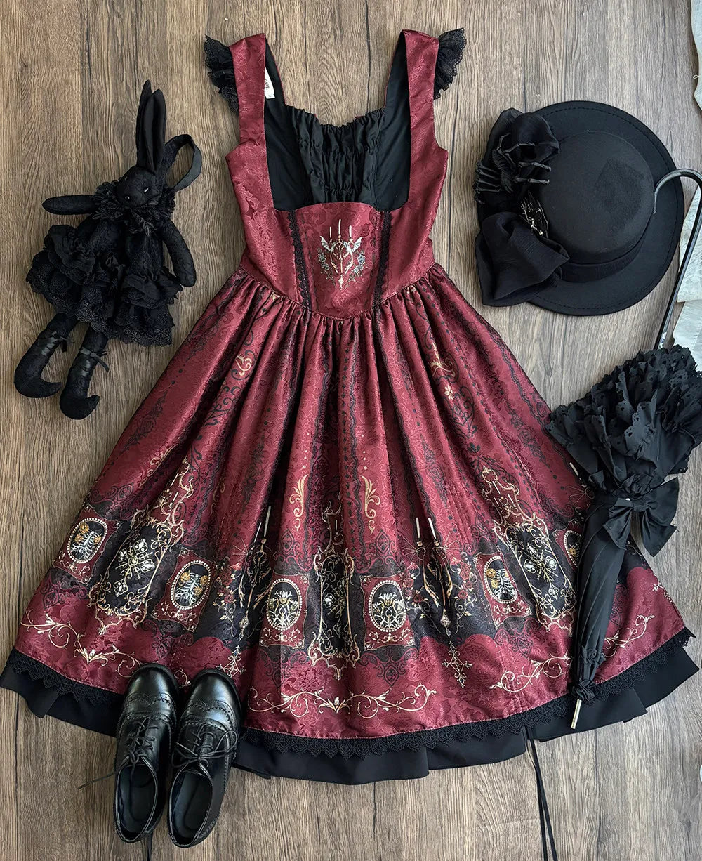 ◆Original customization◆Blood Night Lamp Holder◆Gothic retro Lolita pull-up bust skirt JSK-Dingxin