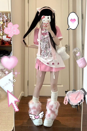 Bloody Angel Studded Edgy Subculture Lace - up Top - LolitaEraPinkSBloody Angel Studded Edgy Subculture Lace - up Top