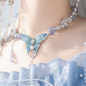 Blue Breath Jellyfish Gradient Classic Lolita JSK LE1197 - LolitaEraBlue JSK+Sleeves+NecklaceSBlue Breath Jellyfish Gradient Classic Lolita JSK LE1197