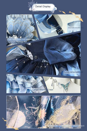 Blue Breath Jellyfish Gradient Classic Lolita JSK LE1197 - LolitaEraBlue JSK+Sleeves+NecklaceSBlue Breath Jellyfish Gradient Classic Lolita JSK LE1197