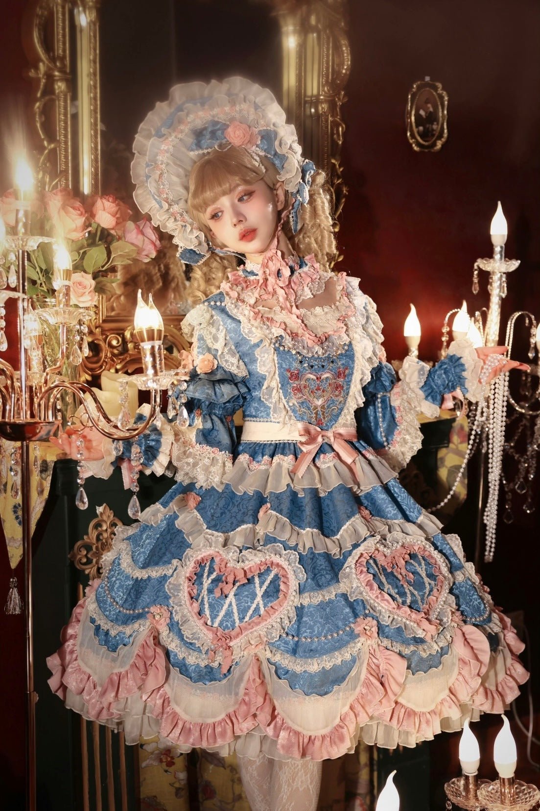 Blue Whisper Dream Vintage Cake Lolita OP Dress - LolitaEra