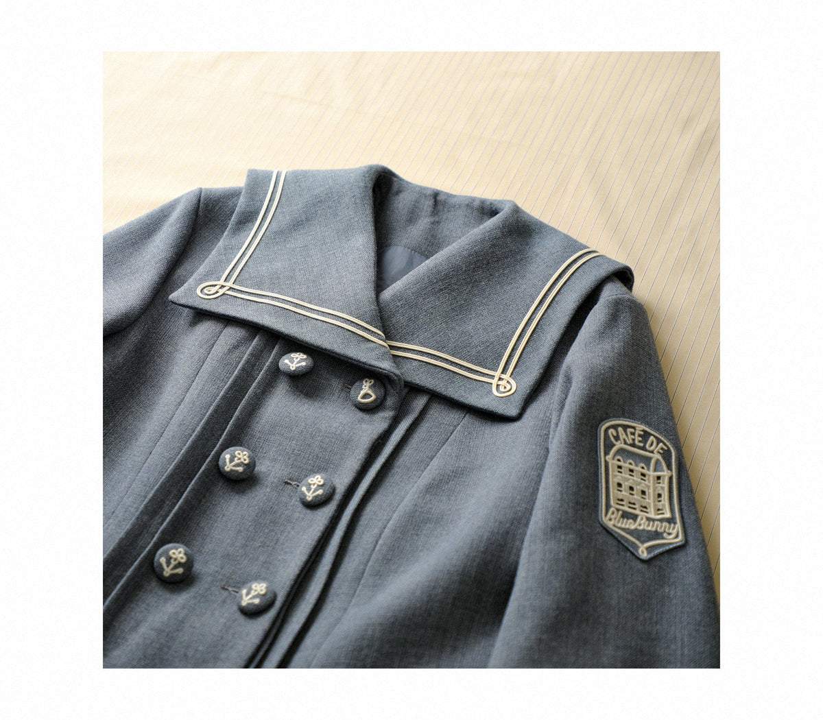 Blue White Trim Vintage Sailor Collar Jacket - LolitaEra