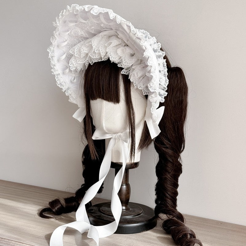 Lolita Gothic Black Handmade Lace Bonnet (5 Colors) LE6004