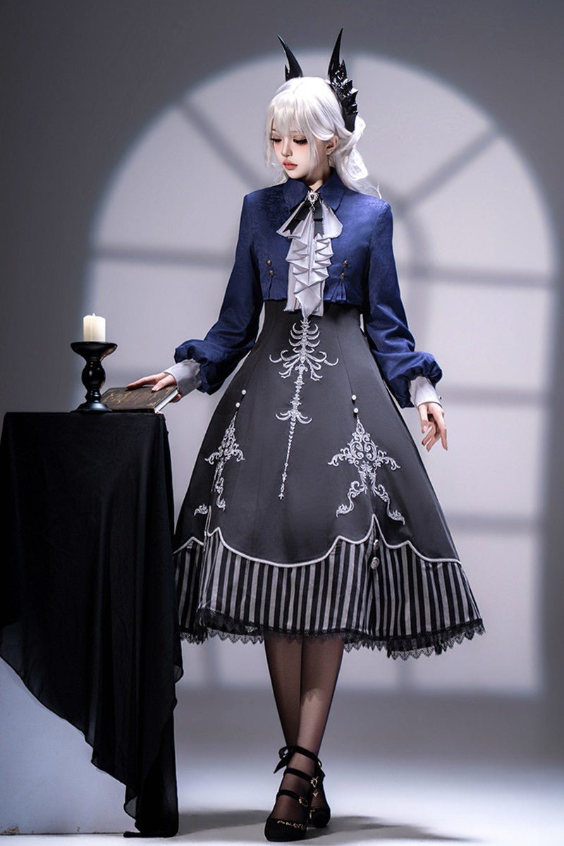 Bone Whisper Gothic Dark OP Set - LolitaEraTop + Dress(Set Special Offer)BlackSBone Whisper Gothic Dark OP Set