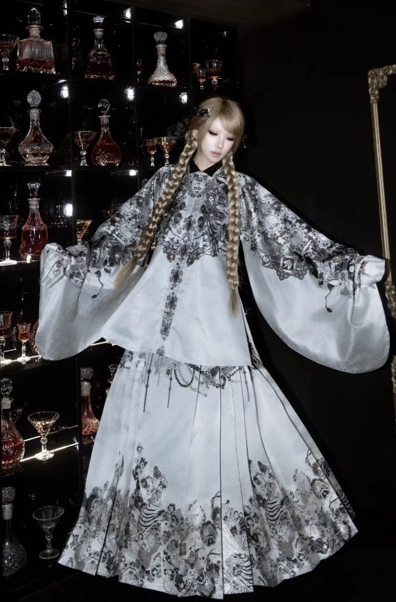 Bones Bloom Gothic Hanfu Set 1213 - LolitaEraHanfu Short JacketSBones Bloom Gothic Hanfu Set 1213
