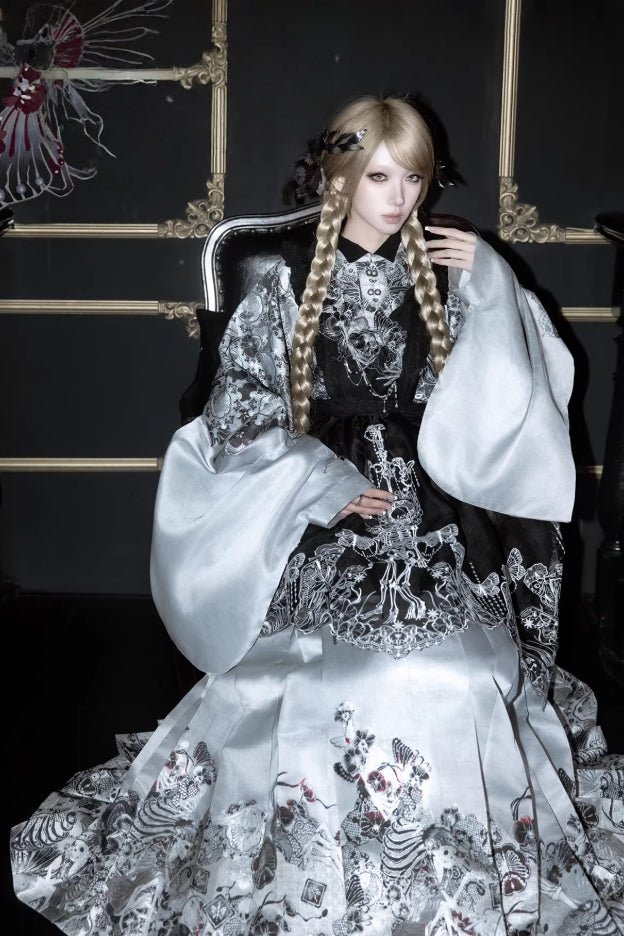 Bones Bloom Gothic Hanfu Set 1213 - LolitaEraHanfu Short JacketSBones Bloom Gothic Hanfu Set 1213